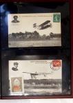 Album compact Safe brun contenant 92 cartes postales anciennes d'aviation et 14 vignettes, nombreux meetings dont porte-timbre Rouen aviation 1910,...