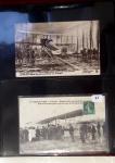 Album compact Safe brun contenant 92 cartes postales anciennes d'aviation et 14 vignettes, nombreux meetings dont porte-timbre Rouen aviation 1910,...
