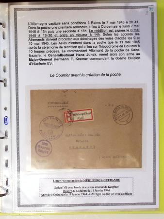 Classeur souple plastique jaune contenant 33 lettres de la Poche de Saint Nazaire avec AFF variés type Pétain, certains avec surcharge "taxe perçue"
