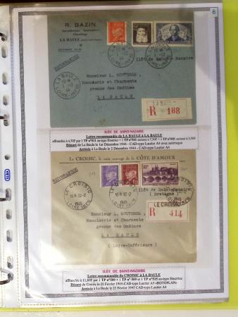 Classeur souple plastique jaune contenant 33 lettres de la Poche de Saint Nazaire avec AFF variés type Pétain, certains avec surcharge "taxe perçue"