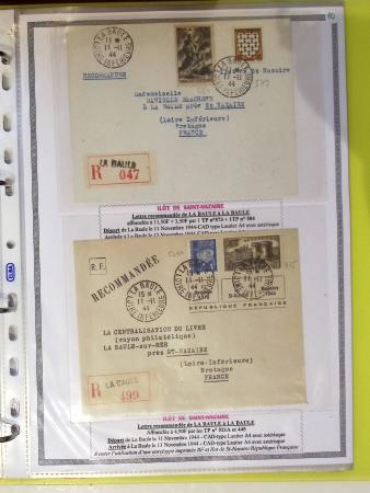 Classeur souple plastique jaune contenant 33 lettres de la Poche de Saint Nazaire avec AFF variés type Pétain, certains avec surcharge "taxe perçue"