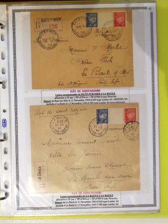 Classeur souple plastique jaune contenant 33 lettres de la Poche de Saint Nazaire avec AFF variés type Pétain, certains avec surcharge "taxe perçue"