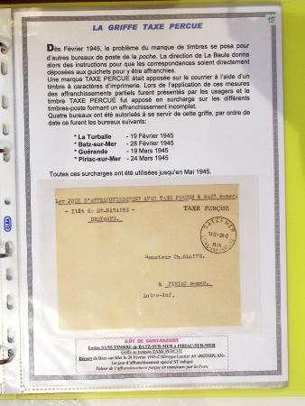 Classeur souple plastique jaune contenant 33 lettres de la Poche de Saint Nazaire avec AFF variés type Pétain, certains avec surcharge "taxe perçue"