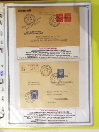 Classeur souple plastique jaune contenant 33 lettres de la Poche de Saint Nazaire avec AFF variés type Pétain, certains avec surcharge "taxe perçue"