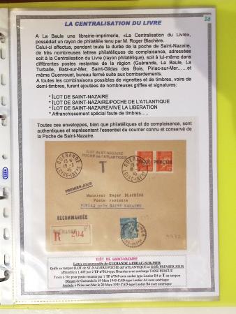 Classeur souple plastique jaune contenant 33 lettres de la Poche de Saint Nazaire avec AFF variés type Pétain, certains avec surcharge "taxe perçue"
