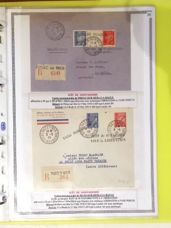 Classeur souple plastique jaune contenant 33 lettres de la Poche de Saint Nazaire avec AFF variés type Pétain, certains avec surcharge "taxe perçue"