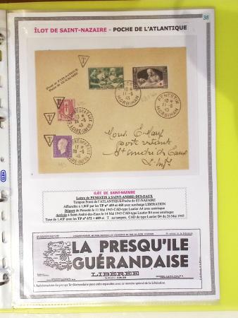 Classeur souple plastique jaune contenant 33 lettres de la Poche de Saint Nazaire avec AFF variés type Pétain, certains avec surcharge "taxe perçue"