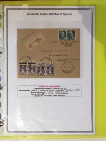 Classeur souple plastique jaune contenant 33 lettres de la Poche de Saint Nazaire avec AFF variés type Pétain, certains avec surcharge "taxe perçue"