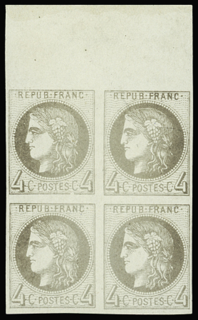 N°41Ba 4c gris-jaunâtre R II, BLOC de 4 bdf, neuf *, inf. trace de ch., TB