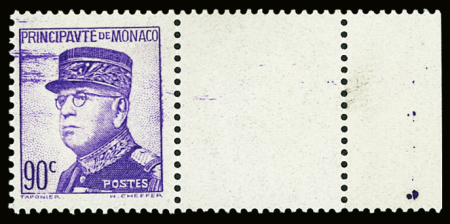 N°162 Prince Louis II, 90 violet, variété défaut d'impression