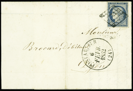 N°4 OBL grille + T13 Pontarlier (1852) sur lettre, ind 11. TB
