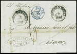 Lettre de Naples pour Lyon avec CAD octogonal bleu