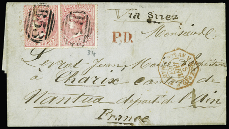 Maurice n°34 en paire OBL "B 53" sur lettre pour N