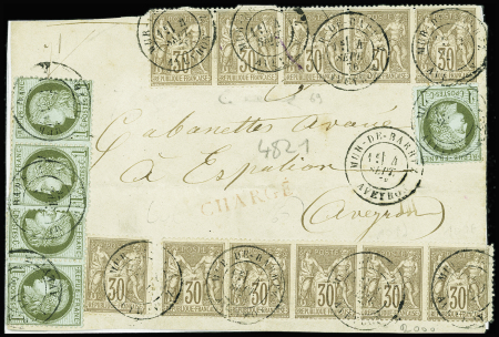 N°50, 5 pièces + n°69, 2 bandes de 5 + 1 pièce OBL