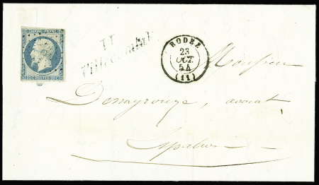 N°14 OBL PC 3597 + cursive "11 Villecomtal" + T15