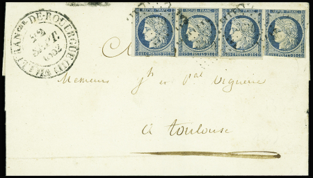 N°4, bande de 4, touchée, OBL PC 3610 + grand CAD