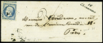 N°10 25c bleu, touché, OBL PC 847 + cursive "16 Ch