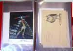 Un ensemble de cartes de vœux d'artistes du timbre dessinateurs graveurs certaines avec signature autographe manuscrite et/ou petit texte et/ou justification de tirage