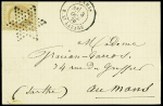 N°28 OBL étoile 2 + CAD "Paris R. St Lazare" (3 oct 70) sur carte par ballon pour Le Mans avec arrivée 20 oct (Le Non Dénommé n°2). TB