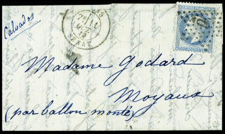 N°29 OBL étoile 6 + CAD "Paris Sénat" (11 oct 70) sur lettre pour Moyaux (13) (arrivée 14 oct 70) (Le Wahington). TB