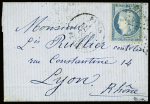 N°37 OBL étoile 24 faible confirmée par un losange ambulant "ML 2°" + CAD "Paris R. de Cléry" (18 oct 70) sur ballon monté pour Lyon avec arrivée 24 oct (Le Garibaldi)