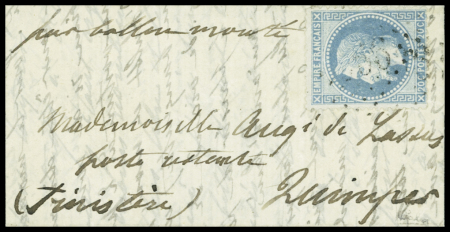 N°29 OBL GC 3066 (Quimper) sur ballon monté pour Quimper avec CAD du 10 nov au verso (La Gironde). TB