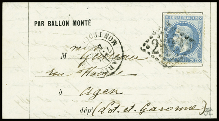 N°29 OBL GC 2529 + CAD "Paris Montrouge Paris" (18 nov 70) sur ballon monté pour Agen (Lot et Garonne) avec arrivée 26 nov. TB