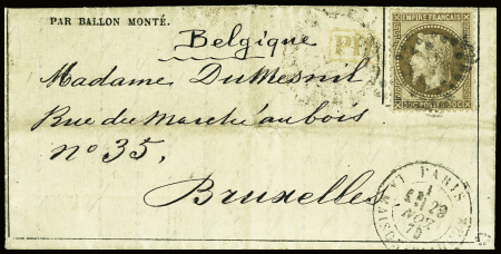 N°30 OBL GC 2170 + CAD "Paris La Maison Blanche) (29 nov 70) sur Gazette des Absents pour Bruxelles (arrivée 7 dec) avec au verso cachet bleu