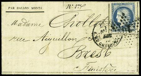 N°37 OBL étoile 10 + CAD "Paris R. du Cherche Midi" (1 dec 70) sur Gazette des Absents n°10 pour Brest avec arrivée 7 dec (Le Franklin). TB