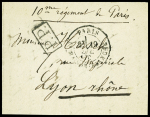Lettre militaire avec CAD "Paris Maison Blanche" (19 dec 70) + "PP" encadré noir + mention manuscrite "10e régiment de Paris" pour Lyon avec arrivée 27 dec