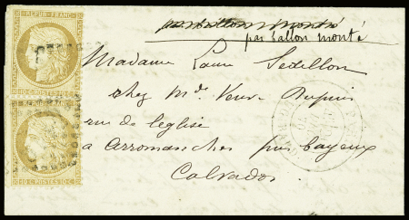 N°36 en paire OBL GC 4116 + CAD "Paris Vaugirard" sur ballon monté pour Bayeux (Calvados) avec arrivée 24 dec (Le Lavoisier)