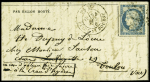 N°37 OBL étoile 1 + CAD "Paris PL. de la Bourse" (24 dec 70) sur ballon monté (Gazette n°19) adressé à l'épouse du constructeur dirigeable Dupuy de Lôme