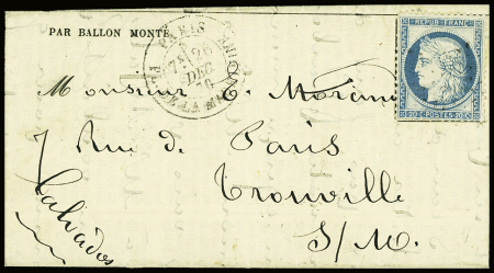 N°37 OBL étoile 3 + CAD "Paris Pl. de la Madeleine" (26 dec 70) sur Gazette des Absents n°19 pour Trouville (Calvados) (arrivée 31 dec) (Le Tourville)