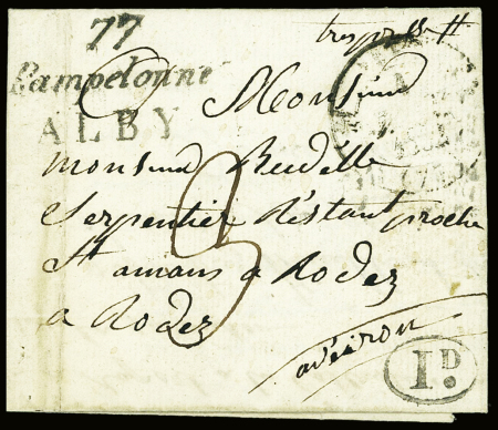 Double cursive "77 Pampelonne Alby" (1832), ind 18. TB