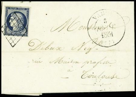 N°4 OBL grille + 13 "Vabre (77)" (1851) sur lettre, ind 20