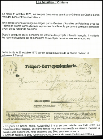 Feldpost-correspondenzkarte avec CAD "K. PR. FELDPOST EXPED 22 INF DIV" (25.10.70) datée des environs d'Orléans