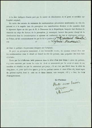 2 commandements recommandés des impôts AFF à 11c, AFF n°107 + 138 OBL Neuilly le Réal Allier (1911) et Redon (1907). TB