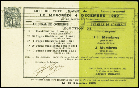 N°107A OBL Paris R. de Rennes (1929) sur carte postale électorale. TB