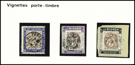 N°108 OBL Bordeaux (1909) sur porte-timbre rouge "Grands établissements de Brienne" sur lettre + n°108 sur 2 porte-timbres "Un Mignon Marseillan"