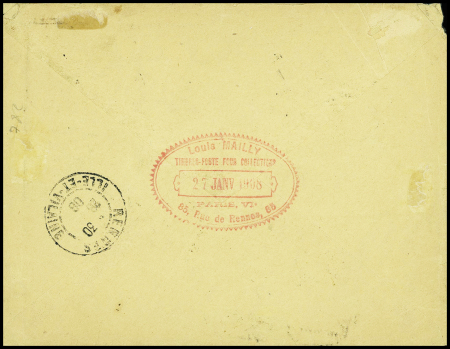N°111, 2 pièces, OBL Paris 10 (1909) sur porte-timbre vert "Guerre à l'alcool" en paire sur lettre, TB