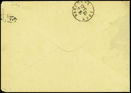 2 lettres : n°111 perforé "DB" (Debayser frères Paris) et n°111 + 103 perforés "OD" (Origet et Destreicher Paris)