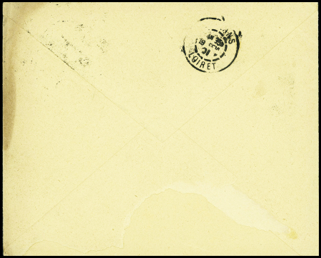 2 lettres : n°111 perforé "DB" (Debayser frères Paris) et n°111 + 103 perforés "OD" (Origet et Destreicher Paris)