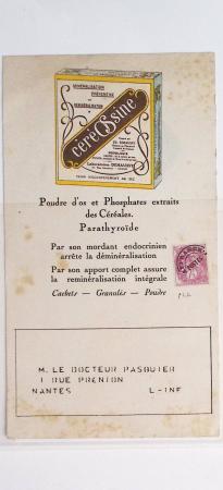 N°42 7 1/2c lilas, sur carton publicitaire "Céréossine laboratoires Dehaussy Lille", TB