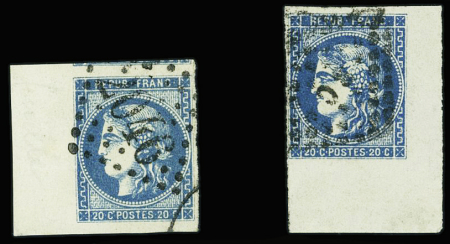 N°46B 20c bleu, Type III, Report 2, un exemplaire