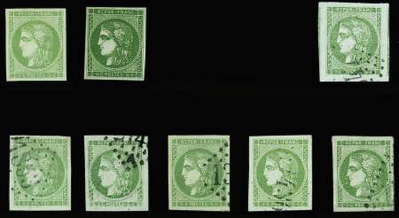 N°42B 5c vert-jaune, sélection de 10 timbres dont
