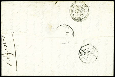 N°3 OBL grille + T13 Pézenas (1850) sur lettre, ind 16. TB