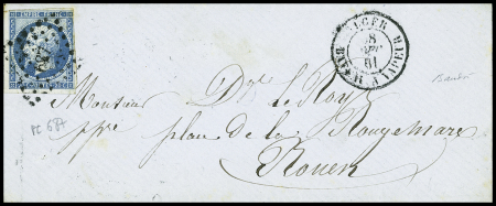 4 lettres d'Alger avec PC 687 de Cette (2) et GC 822 de Cette (2) + CAD "Alger bateau à vapeur" (3 en noir et 1 en rouge). Bel ensemble