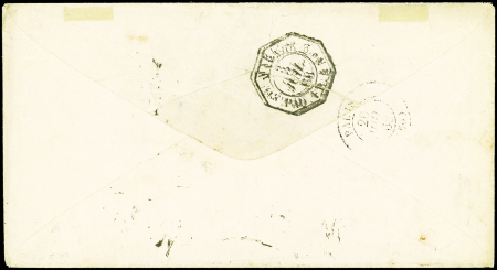 Bon de poste 5c Sage bleu. Un franc OBL CAD "Paris exposition Rapp" (20 oct 1900) (SAG F1). TB