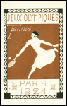 Carte postale 15c Pasteur vert TSC JO 1924 avec illustration Tennis (PAS B1H) OBL. TB