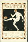 Carte postale 15c Pasteur vert TSC JO 1924 avec illustration Rugby (PAS B1F) OBL Paris (1.9.24) avec texte de M.Picard indiquant le tirage de 597 séries